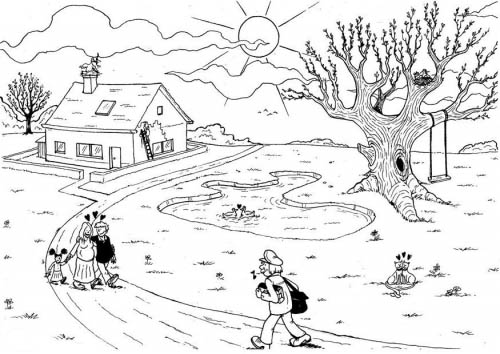 planse desene de colorat anotimp primavara